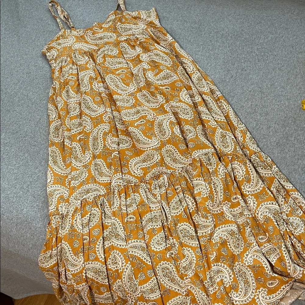 Carly Jean Los Angeles Midi Dress Sundress Small Strap Tiered Boho Mustard - Picture 7 of 9